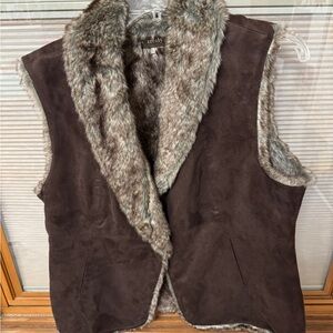 crosby. Dark Brown Faux Fur Trim Vest